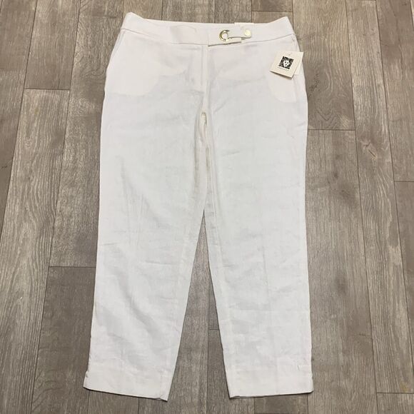 Womens NWT Anne Klein Linen Blend Slim Ankle‎ Pants - Picture 1 of 12